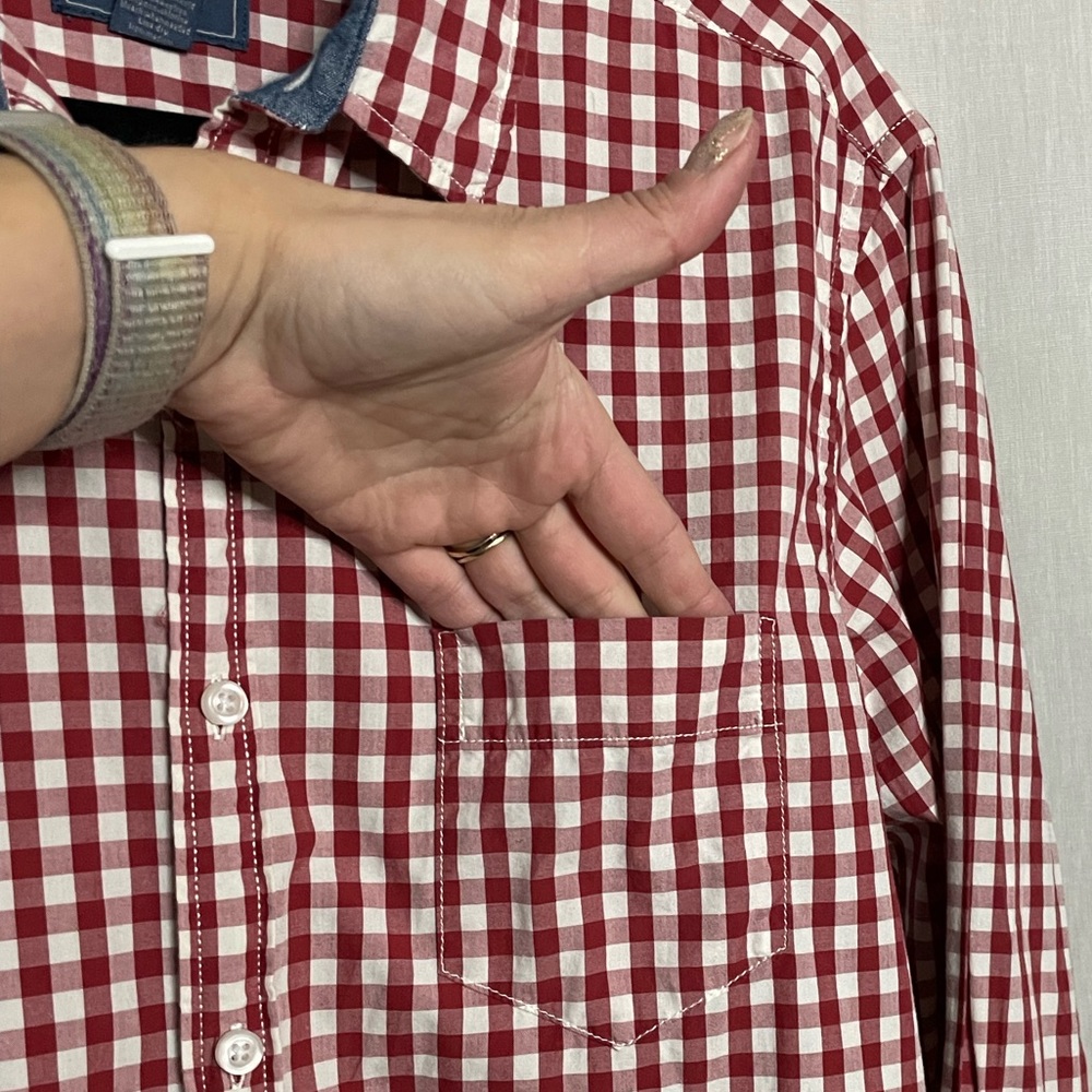 Bass Red & White Checked 100% Cotton Button-Up Long Sleeve Shirt RN 69426 - Picture 8 of 14